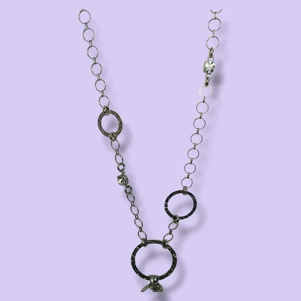 B-JWLD Signed Y2k 925 Silver Plated Rings & Swarovski Crystals‎ Y-drop Necklace